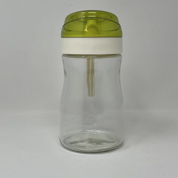 Retro Glass 7" Syrup Dispenser Pourer w Plastic Handle and Flip Top Cover Lid - Picture 2 of 11